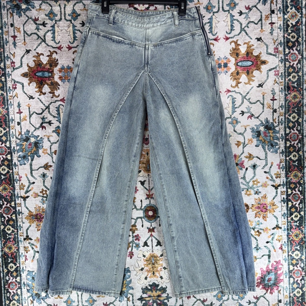 Women’s Wide-Leg Panel Denim Jeans - Light Blue